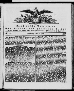 Berlinische Nachrichten von Staats- und gelehrten Sachen vom 15.06.1837