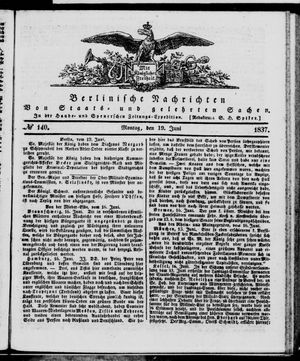Berlinische Nachrichten von Staats- und gelehrten Sachen vom 19.06.1837