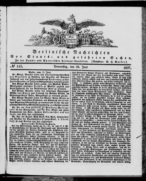 Berlinische Nachrichten von Staats- und gelehrten Sachen vom 22.06.1837
