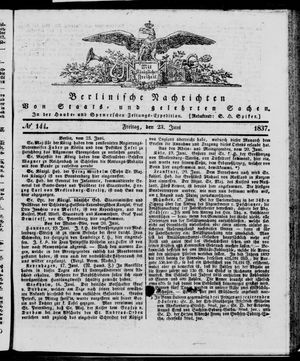 Berlinische Nachrichten von Staats- und gelehrten Sachen on Jun 23, 1837