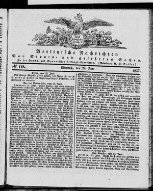 Berlinische Nachrichten von Staats- und gelehrten Sachen on Jun 28, 1837