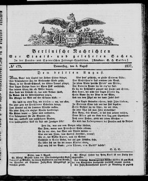 Berlinische Nachrichten von Staats- und gelehrten Sachen vom 03.08.1837