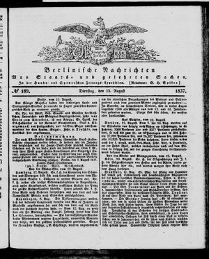 Berlinische Nachrichten von Staats- und gelehrten Sachen vom 15.08.1837