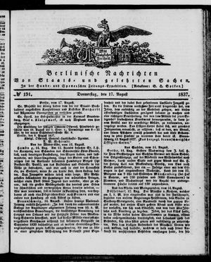 Berlinische Nachrichten von Staats- und gelehrten Sachen vom 17.08.1837