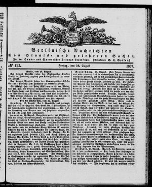 Berlinische Nachrichten von Staats- und gelehrten Sachen vom 18.08.1837