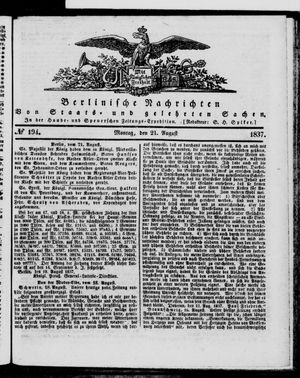 Berlinische Nachrichten von Staats- und gelehrten Sachen vom 21.08.1837