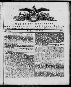 Berlinische Nachrichten von Staats- und gelehrten Sachen vom 22.08.1837