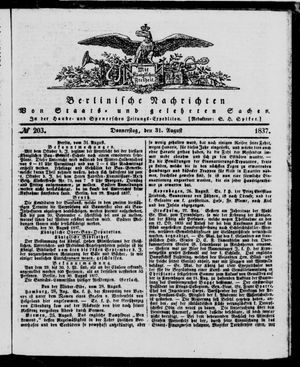Berlinische Nachrichten von Staats- und gelehrten Sachen vom 31.08.1837