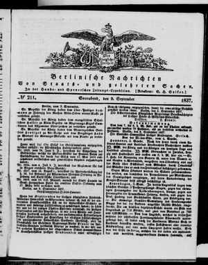 Berlinische Nachrichten von Staats- und gelehrten Sachen on Sep 9, 1837