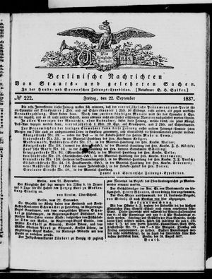 Berlinische Nachrichten von Staats- und gelehrten Sachen vom 22.09.1837