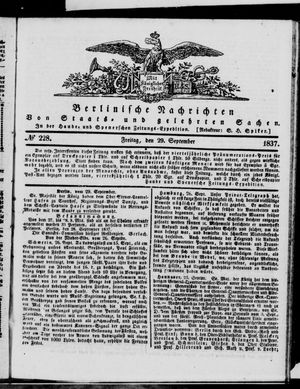 Berlinische Nachrichten von Staats- und gelehrten Sachen vom 29.09.1837