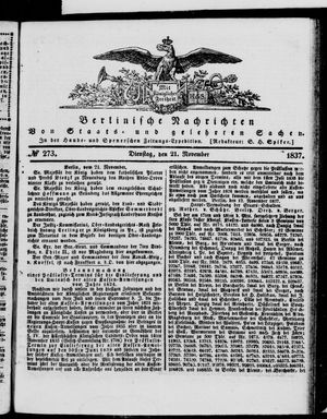 Berlinische Nachrichten von Staats- und gelehrten Sachen on Nov 21, 1837