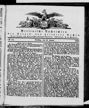Berlinische Nachrichten von Staats- und gelehrten Sachen vom 16.01.1838
