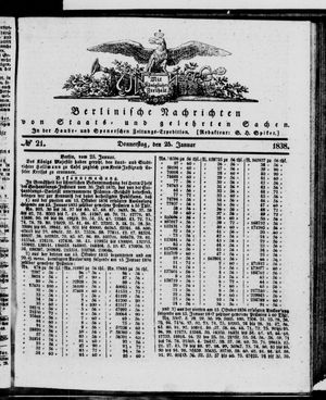 Berlinische Nachrichten von Staats- und gelehrten Sachen on Jan 25, 1838