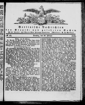 Berlinische Nachrichten von Staats- und gelehrten Sachen vom 20.02.1838