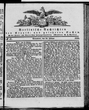 Berlinische Nachrichten von Staats- und gelehrten Sachen on Feb 24, 1838