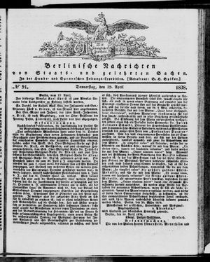 Berlinische Nachrichten von Staats- und gelehrten Sachen vom 19.04.1838
