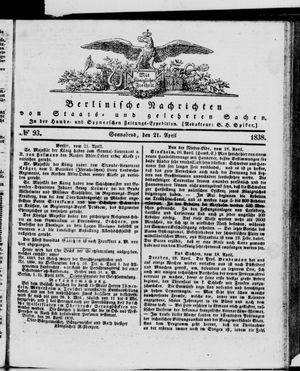 Berlinische Nachrichten von Staats- und gelehrten Sachen on Apr 21, 1838