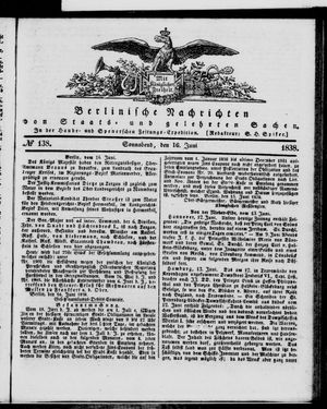 Berlinische Nachrichten von Staats- und gelehrten Sachen vom 16.06.1838