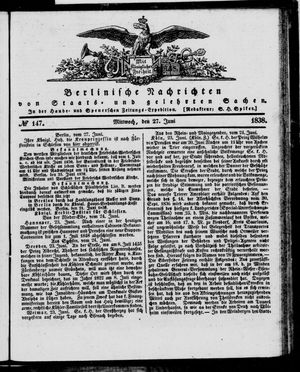 Berlinische Nachrichten von Staats- und gelehrten Sachen vom 27.06.1838