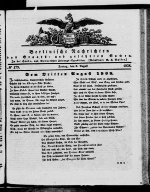 Berlinische Nachrichten von Staats- und gelehrten Sachen on Aug 3, 1838