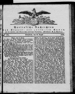 Berlinische Nachrichten von Staats- und gelehrten Sachen vom 18.08.1838