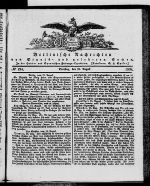 Berlinische Nachrichten von Staats- und gelehrten Sachen vom 21.08.1838