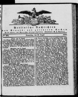 Berlinische Nachrichten von Staats- und gelehrten Sachen vom 30.08.1838