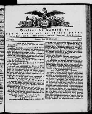 Berlinische Nachrichten von Staats- und gelehrten Sachen vom 10.09.1838