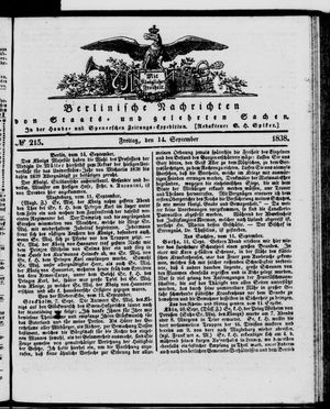 Berlinische Nachrichten von Staats- und gelehrten Sachen vom 14.09.1838