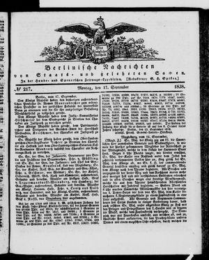 Berlinische Nachrichten von Staats- und gelehrten Sachen vom 17.09.1838