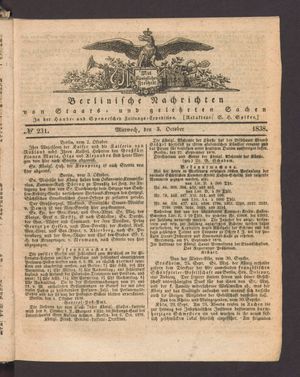 Berlinische Nachrichten von Staats- und gelehrten Sachen vom 03.10.1838