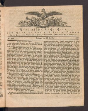 Berlinische Nachrichten von Staats- und gelehrten Sachen vom 12.10.1838