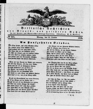 Berlinische Nachrichten von Staats- und gelehrten Sachen vom 15.10.1838
