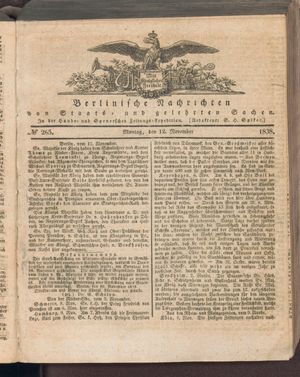 Berlinische Nachrichten von Staats- und gelehrten Sachen vom 12.11.1838