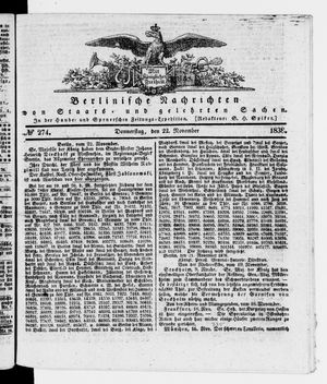 Berlinische Nachrichten von Staats- und gelehrten Sachen vom 22.11.1838
