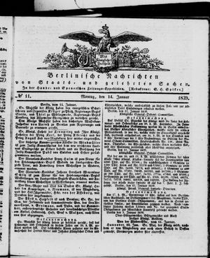Berlinische Nachrichten von Staats- und gelehrten Sachen vom 14.01.1839