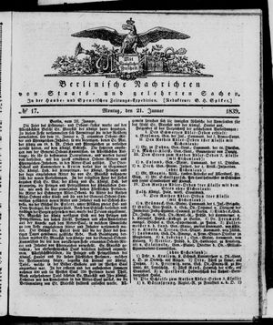 Berlinische Nachrichten von Staats- und gelehrten Sachen on Jan 21, 1839