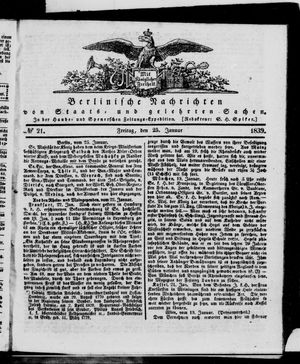 Berlinische Nachrichten von Staats- und gelehrten Sachen vom 25.01.1839