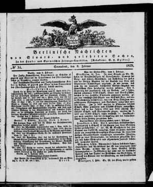 Berlinische Nachrichten von Staats- und gelehrten Sachen vom 09.02.1839