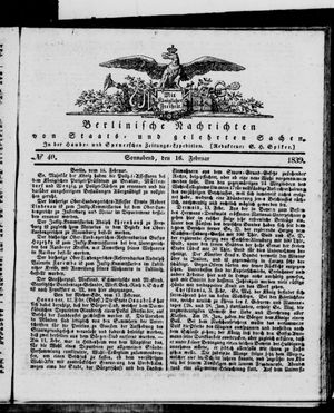Berlinische Nachrichten von Staats- und gelehrten Sachen vom 16.02.1839