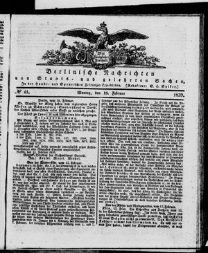 Berlinische Nachrichten von Staats- und gelehrten Sachen on Feb 18, 1839