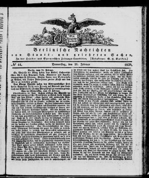Berlinische Nachrichten von Staats- und gelehrten Sachen vom 21.02.1839