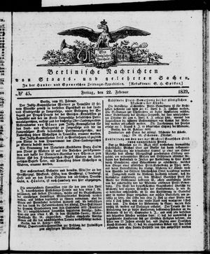 Berlinische Nachrichten von Staats- und gelehrten Sachen vom 22.02.1839