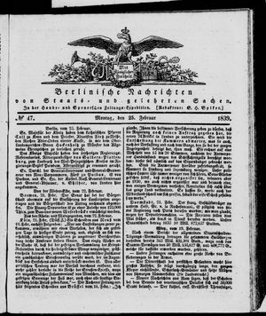 Berlinische Nachrichten von Staats- und gelehrten Sachen vom 25.02.1839