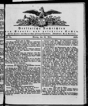 Berlinische Nachrichten von Staats- und gelehrten Sachen vom 25.03.1839