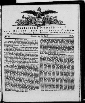 Berlinische Nachrichten von Staats- und gelehrten Sachen vom 08.04.1839