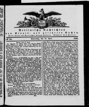 Berlinische Nachrichten von Staats- und gelehrten Sachen on Apr 11, 1839