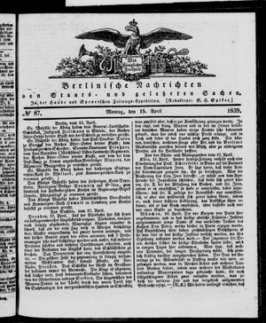Berlinische Nachrichten von Staats- und gelehrten Sachen vom 15.04.1839