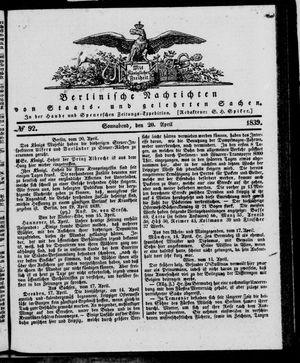 Berlinische Nachrichten von Staats- und gelehrten Sachen vom 20.04.1839